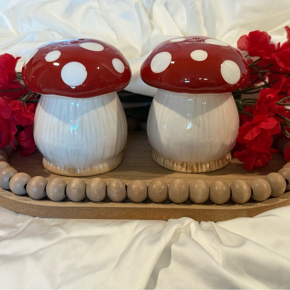 Ceramic Mushroom Salt & Pepper Shaker Set – Red Cap Toadstool Kitchen Decor NWT
